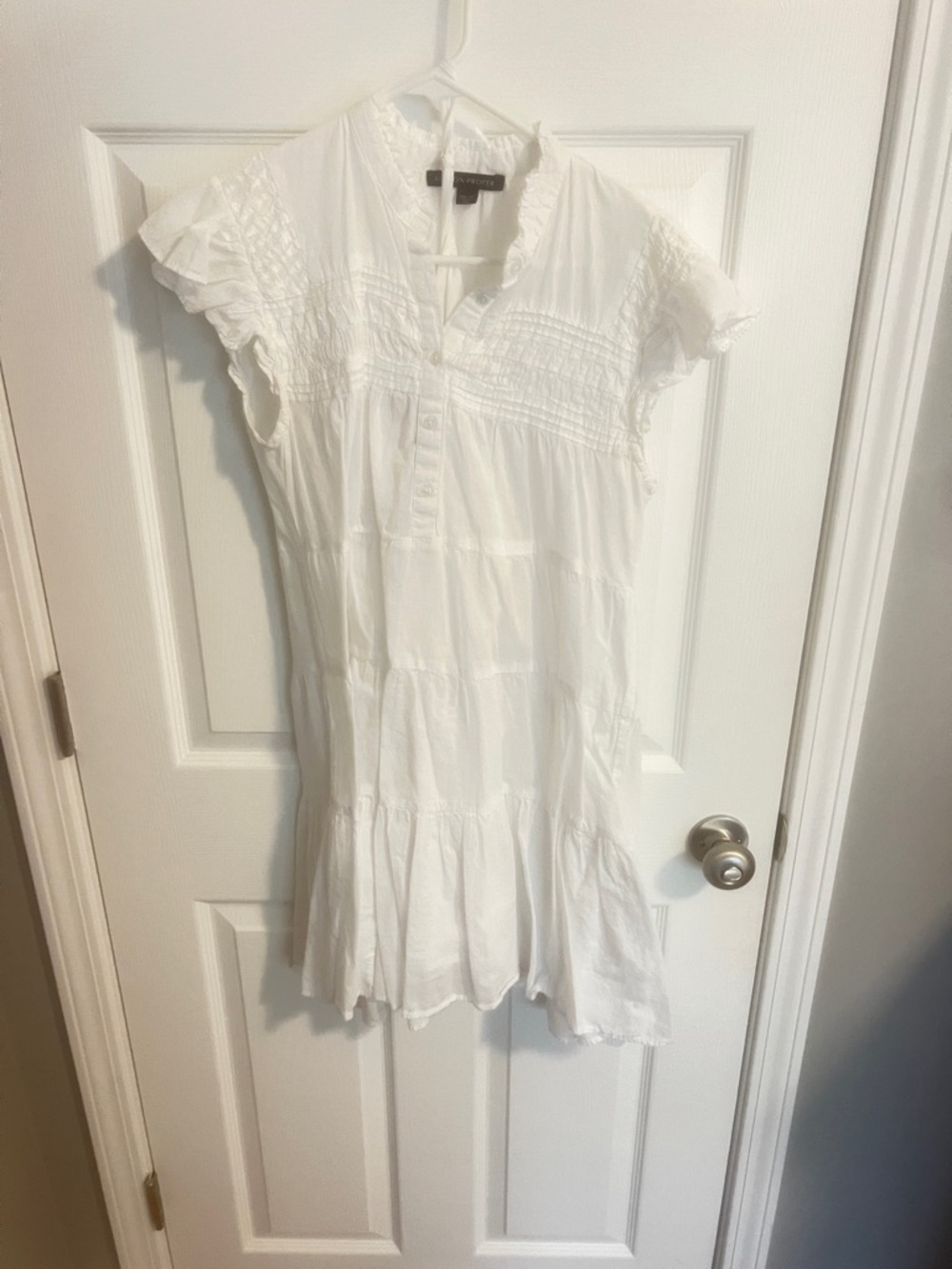Boston Proper White Cotton Pintuck Ruffle Tunic
